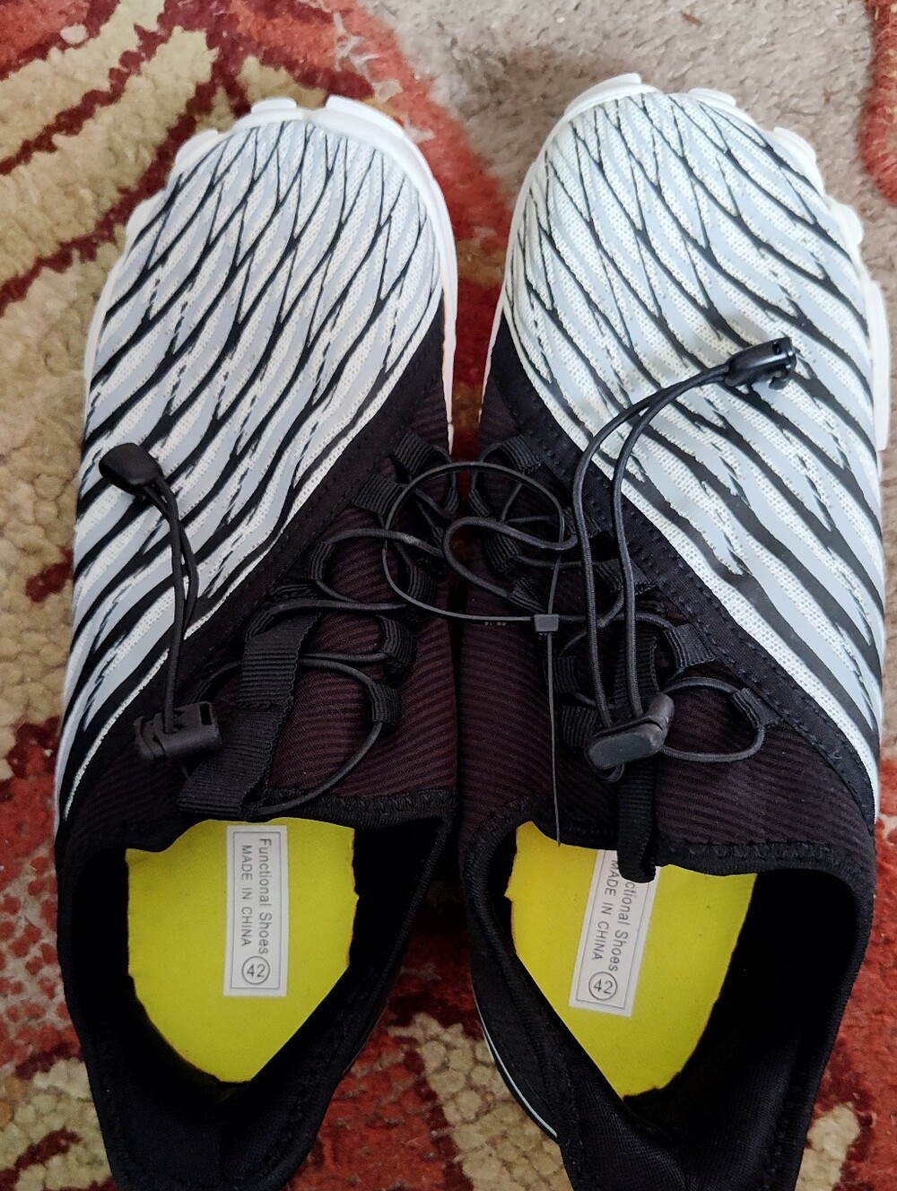Black and White Athletic Sneakers with Yellow Insoles - Can Be Worn In Water Too